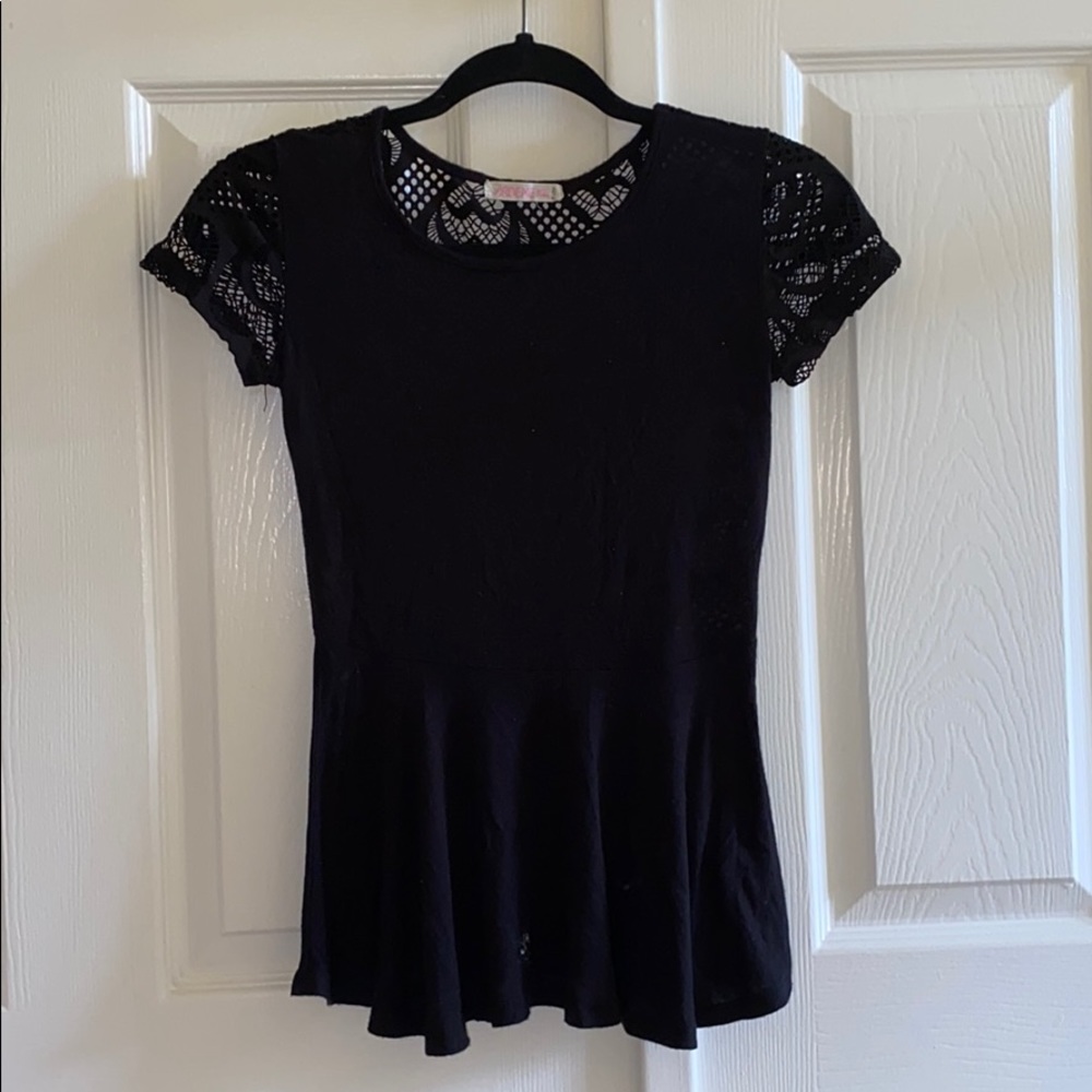 NWOT Black Laced Peplum Short Sleeve Top